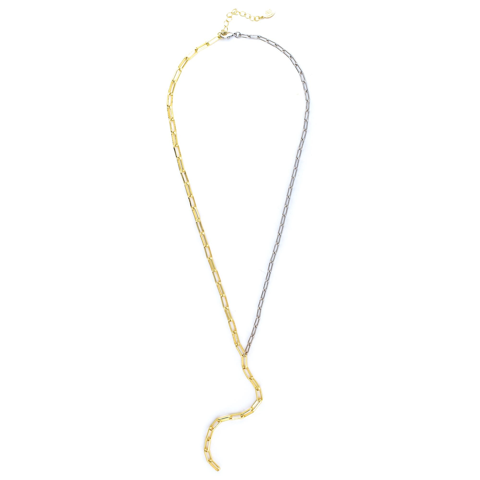 Two-Tone Paperclip Lariat Necklace