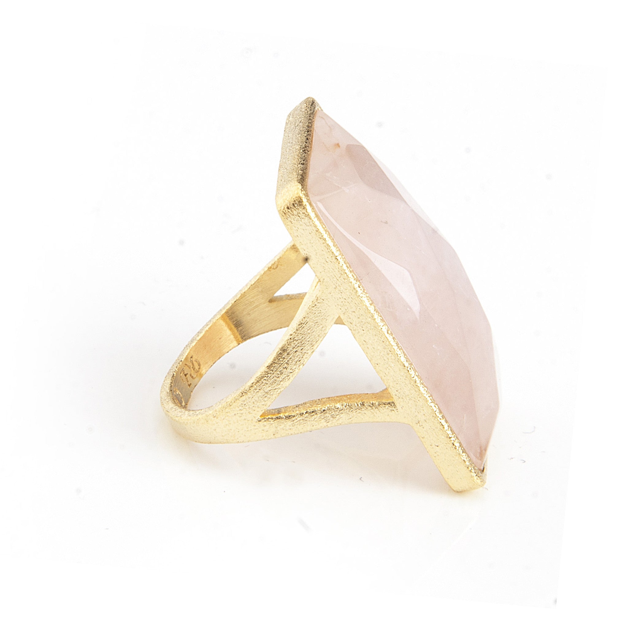 Rose Quartz Rectangle Cocktail Ring - Closeout