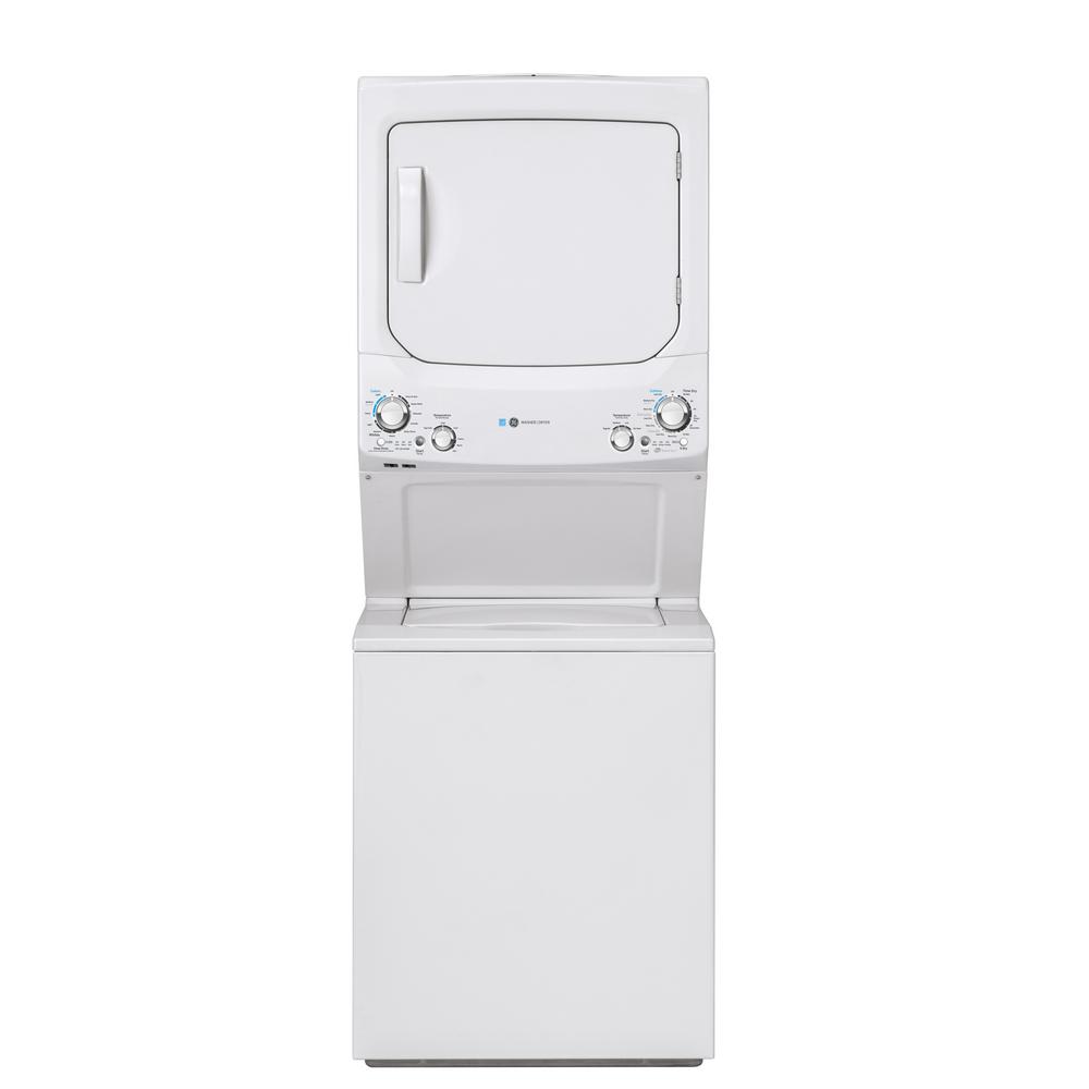 GE - Gas Stacked Laundry Center with 2.3-cu ft Washer and 4.4-cu ft Dryer - White