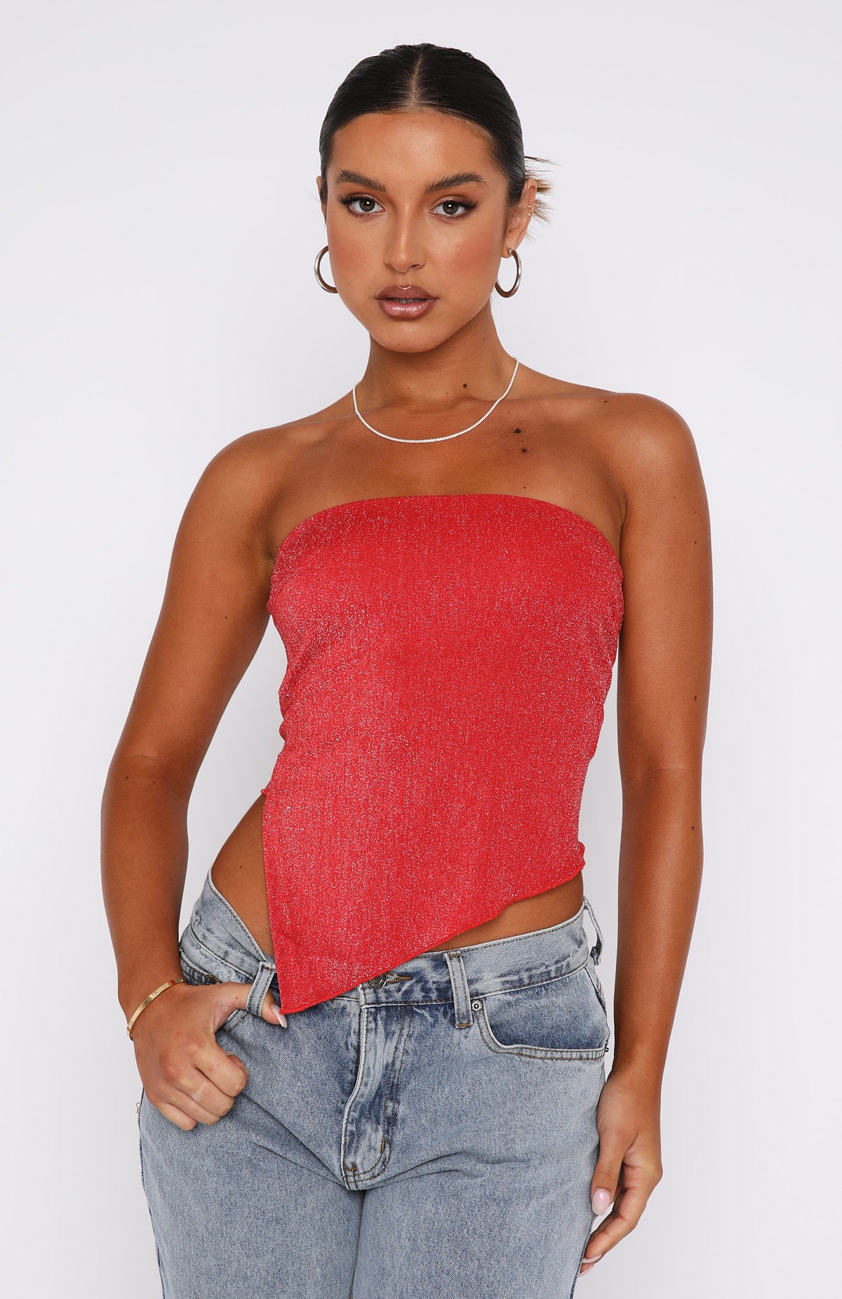Glamorous Girl Strapless Top Red