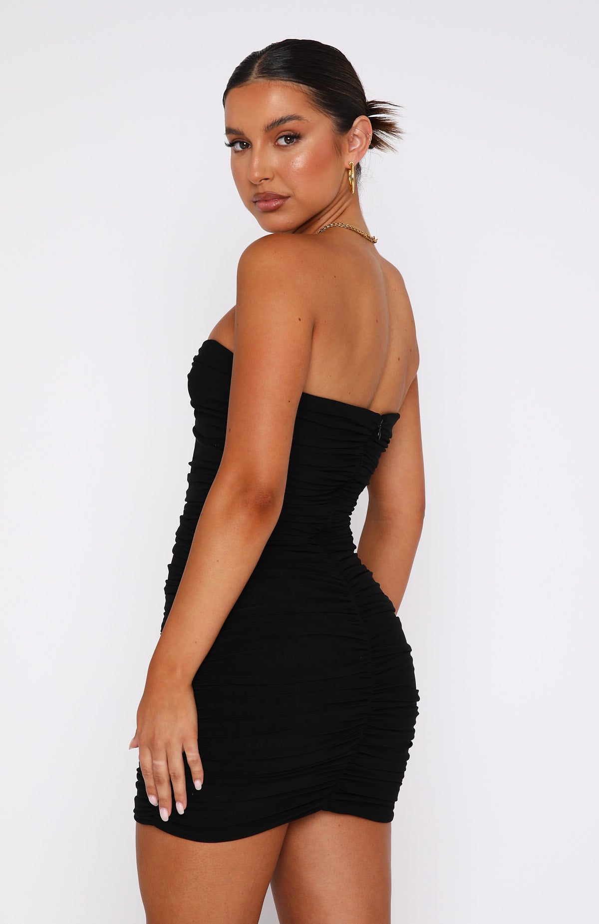 Keep On Trying Strapless Mesh Mini Dress Black