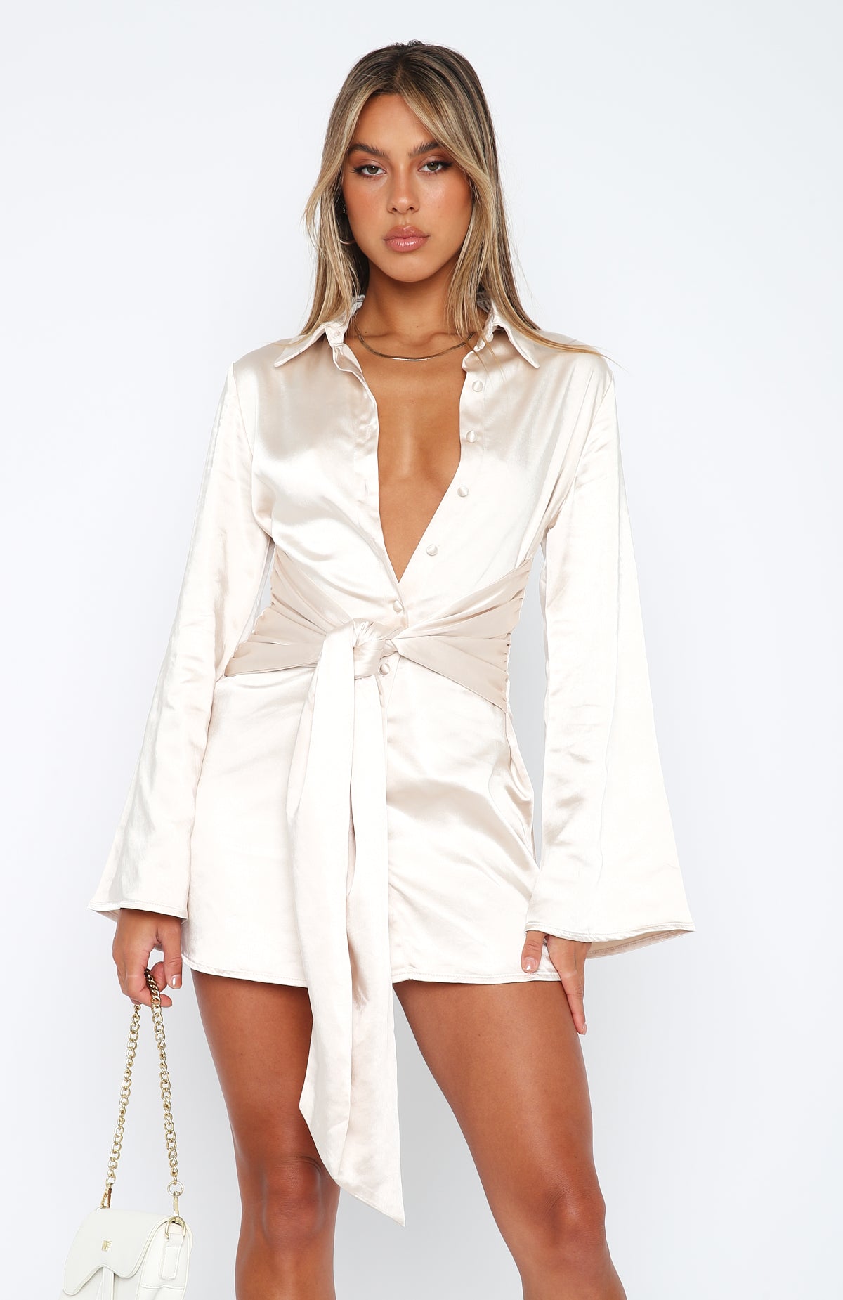 Night Out Long Sleeve Mini Dress Champagne