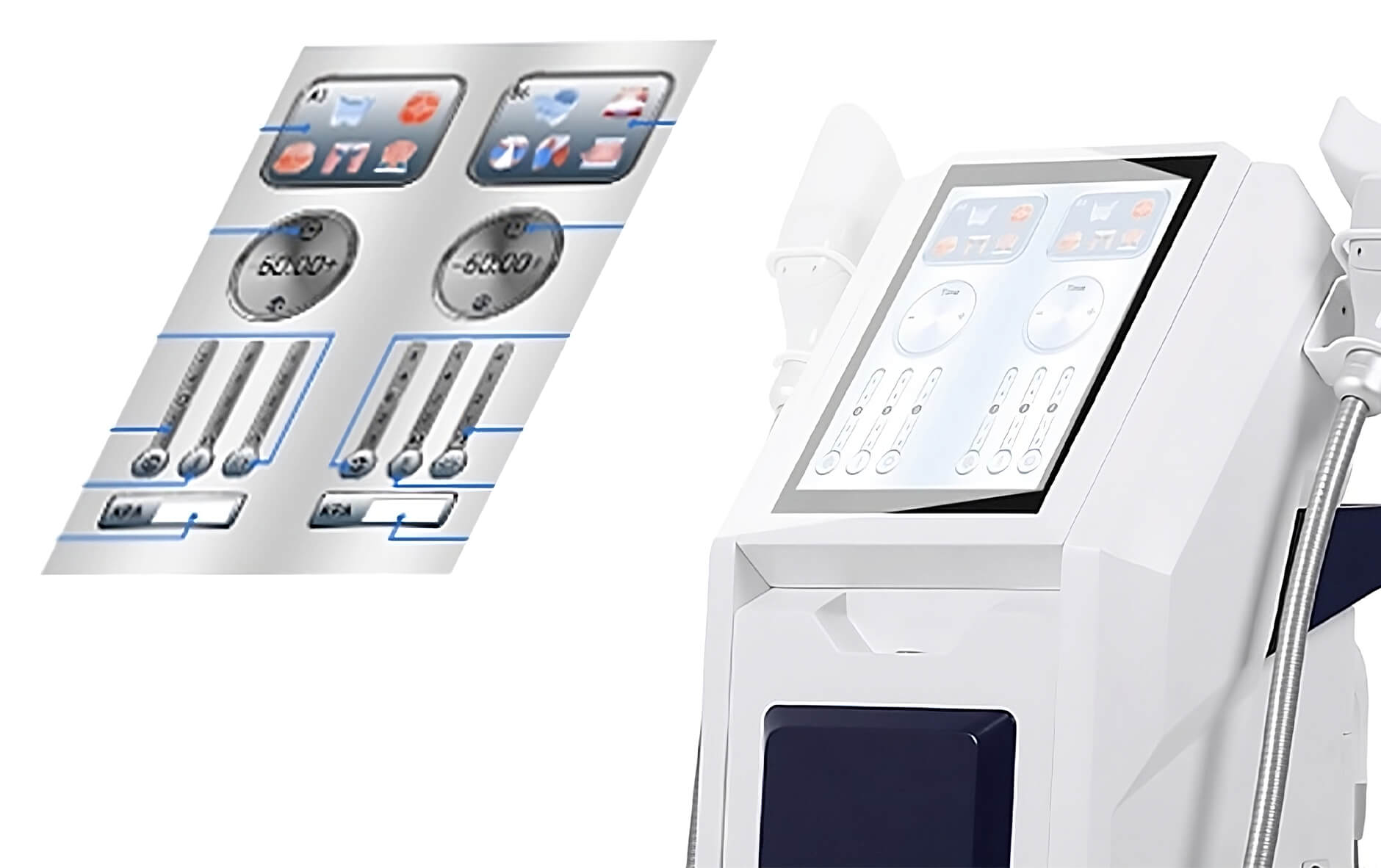 Operation screens of professional coolsculpting machine