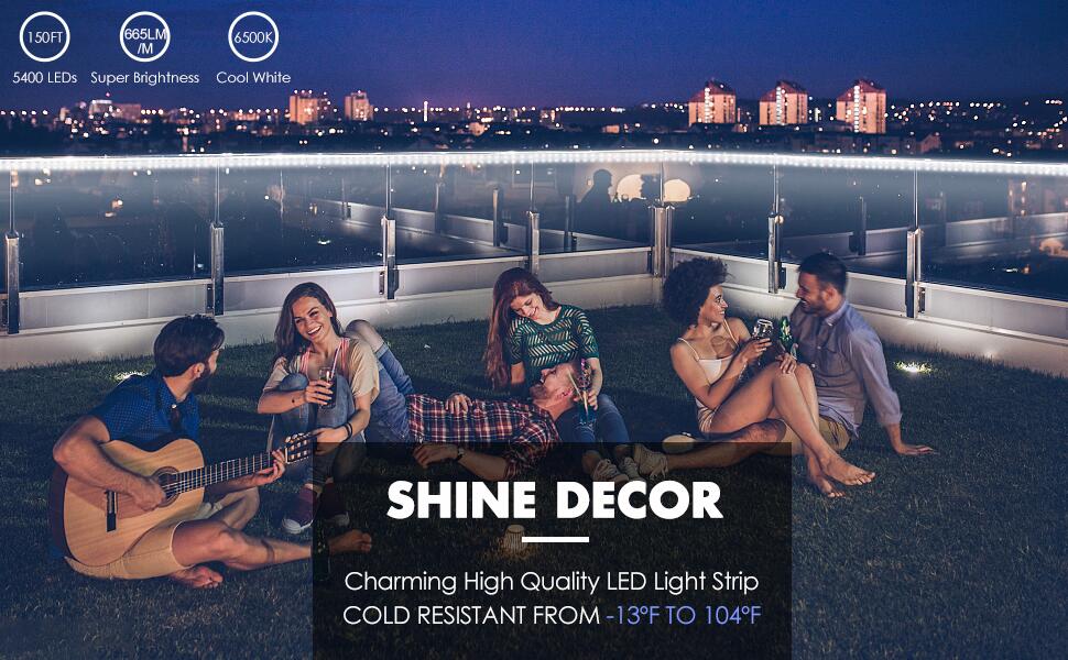 shine decor 50ft 6500k day-white led strip light