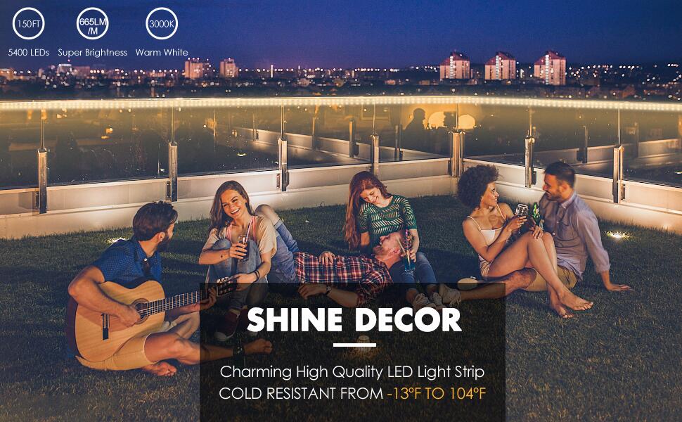 shine decor 150ft 3000k warm white led strip light