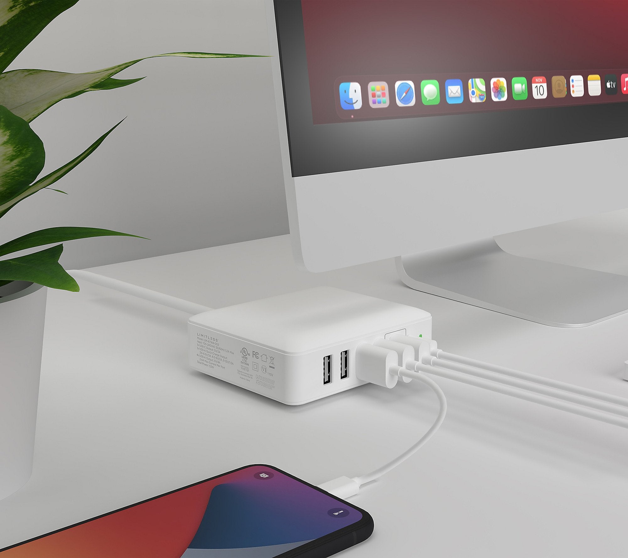 Tower 6-Port USB & Type-C Charger with Stand & Cables