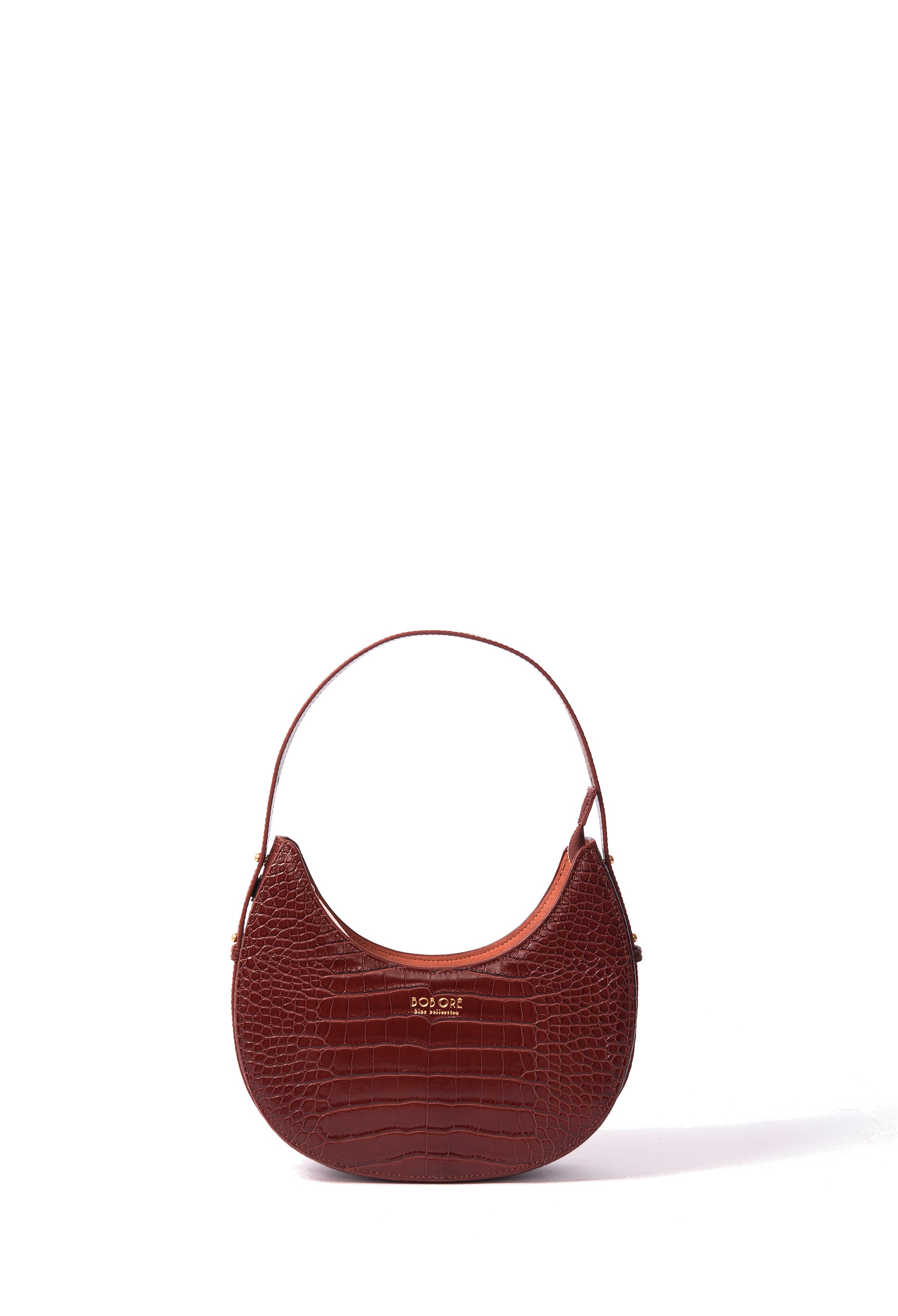 Naomi Moon Bag in croco embossed leather, Caramel BOB ORE blue collection on sale 2022