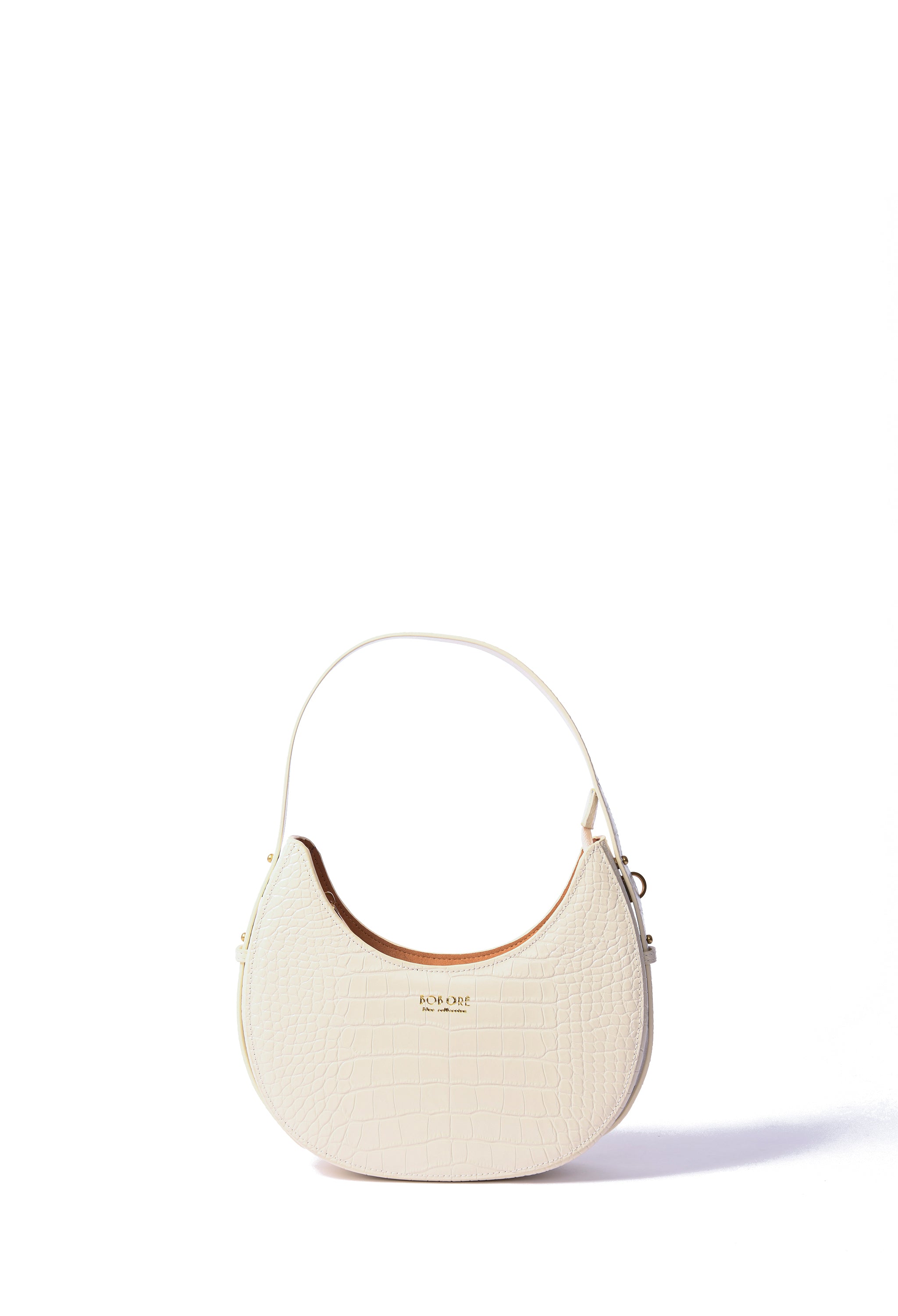 Naomi Moon Bag in croco embossed leather, White