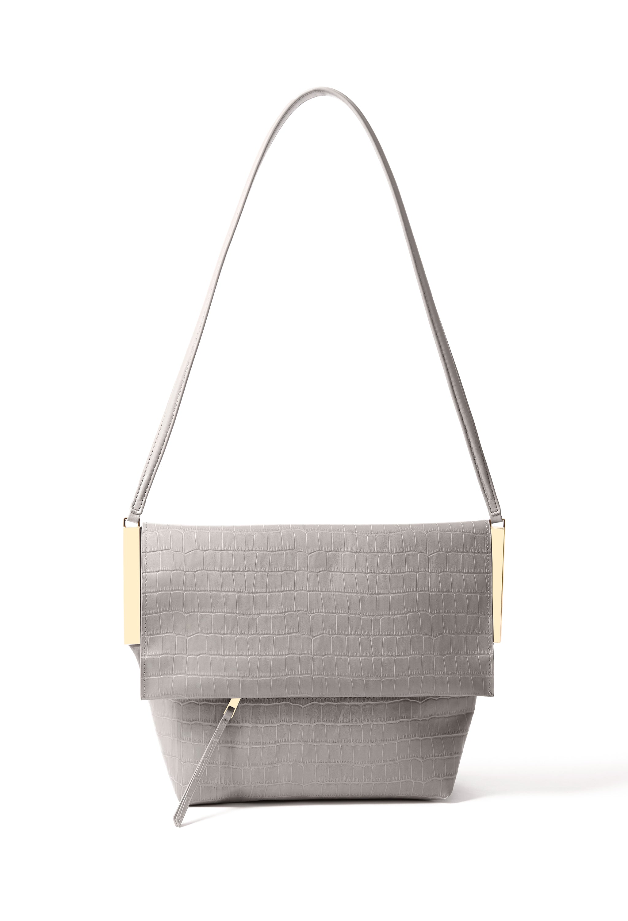 Giselle Bag in croco embossed leather, Gray