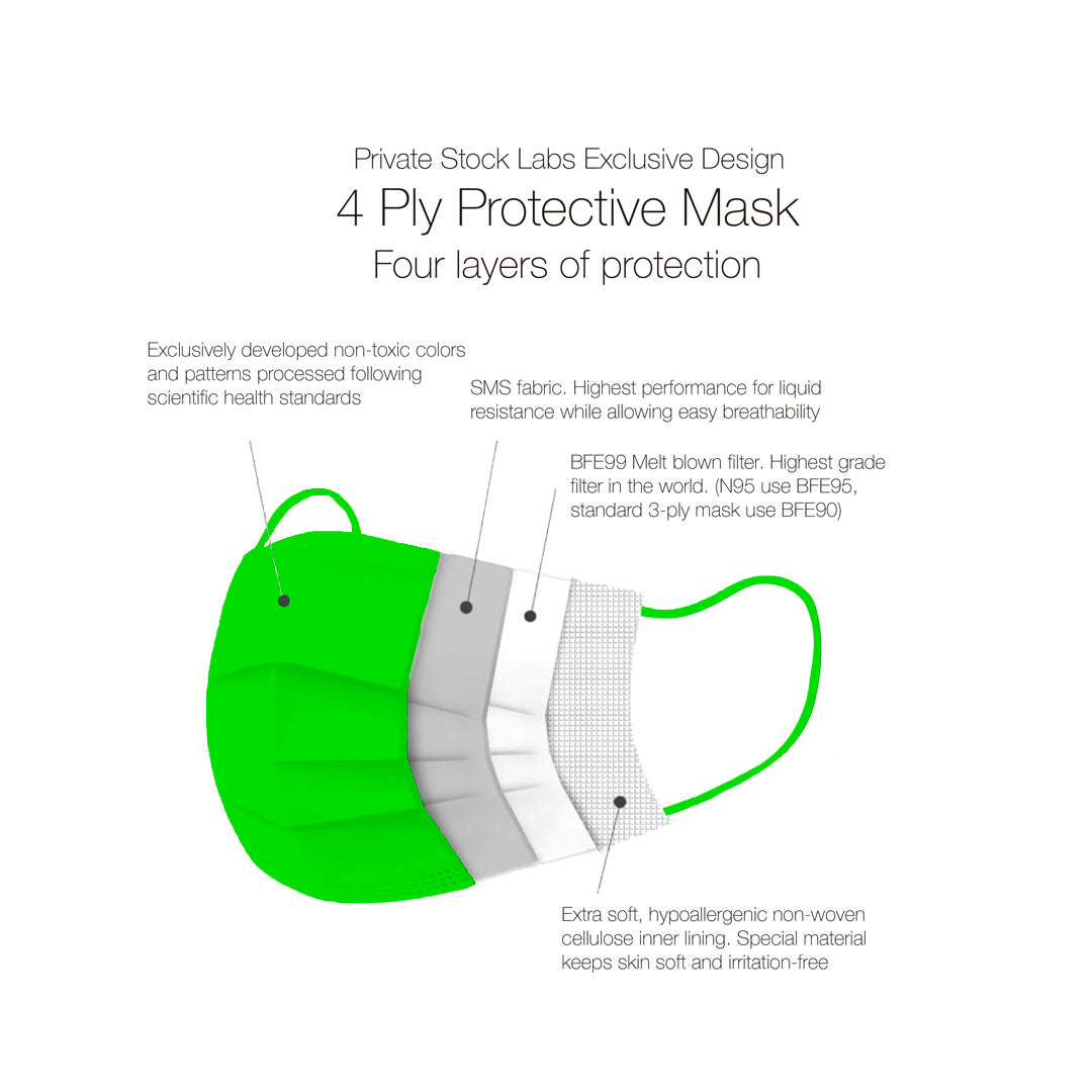 Petite 4-Ply Protective Mask - Neon Series - Green (Pack of 10)