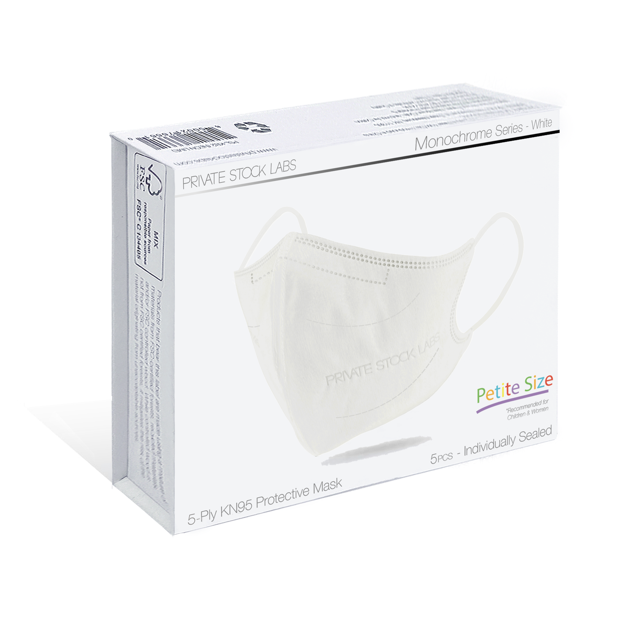 Petite KN95 Protective Mask - Monochrome Series - White (Pack of 5)