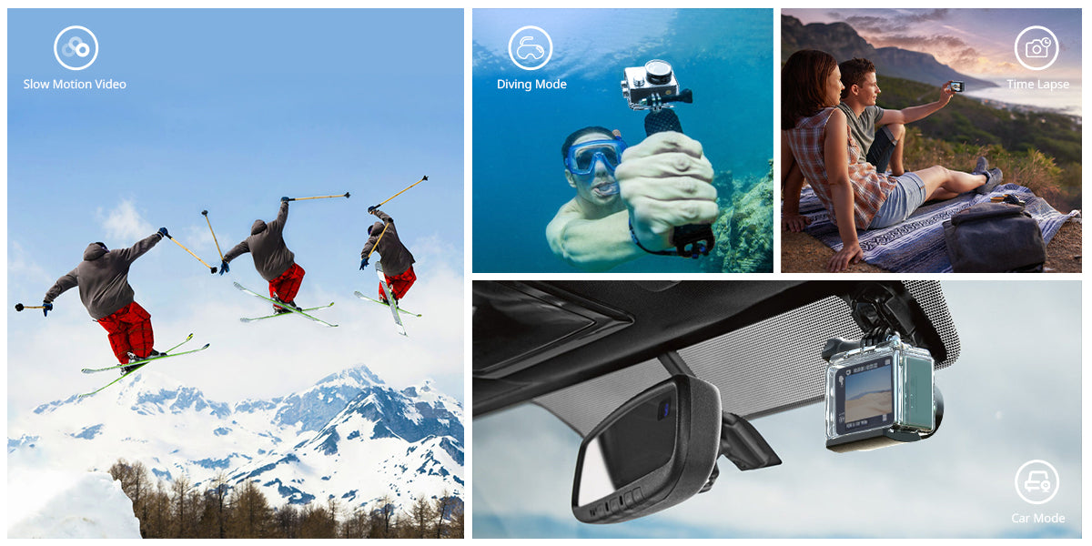 5 Reasons the COOAU-SPC03 Action Camera is the best for Beginners; Multiple functions like hiking, time lapse, diving mode, slow motion mode, and can be used as dash cam as well.