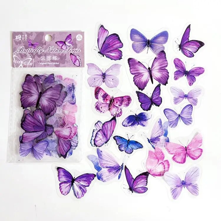 40 Pcs Vintage Butterfly Stickers Set Scrapbook Decoration For Album Journals Planner