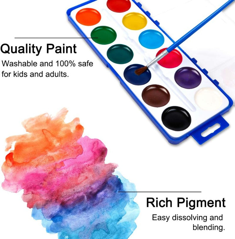 12 Colors Watercolor Paint Set Washable Watercolor Paint Set with Paint Brushes