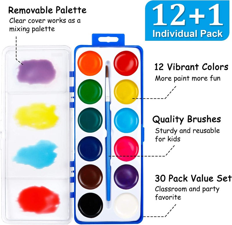 12 Colors Watercolor Paint Set Washable Watercolor Paint Set with Paint Brushes