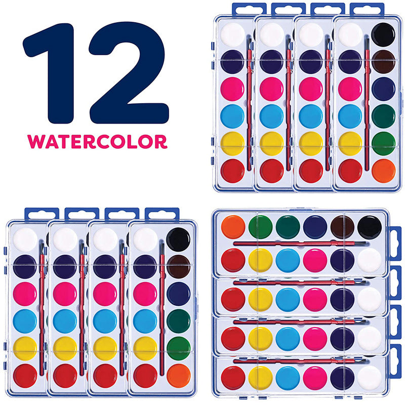 12 Colors Watercolor Paint Set Washable Watercolor Paint Set with Paint Brushes