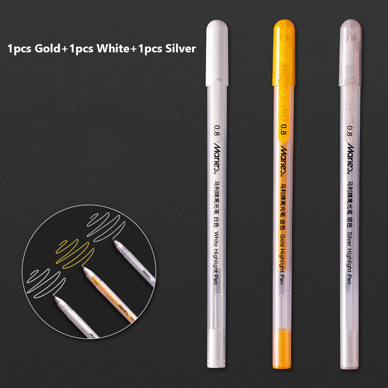 3 Pcs 0.8mm Creative White Ink Gel Pen Highlight Marker Pen