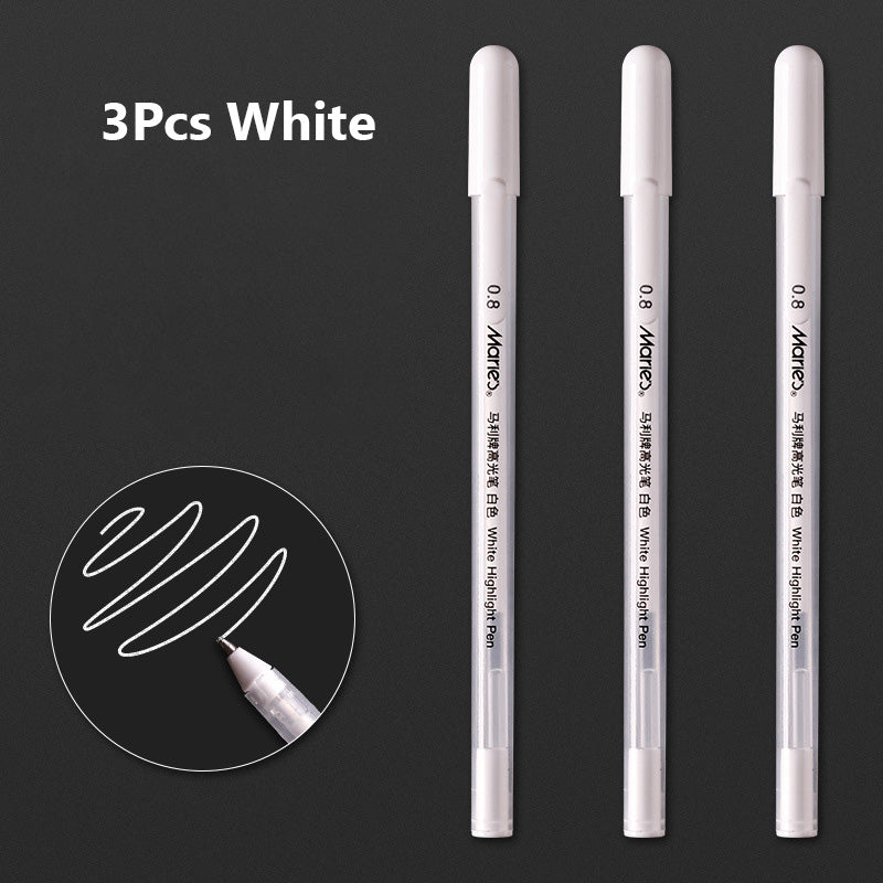 3 Pcs 0.8mm Creative White Ink Gel Pen Highlight Marker Pen