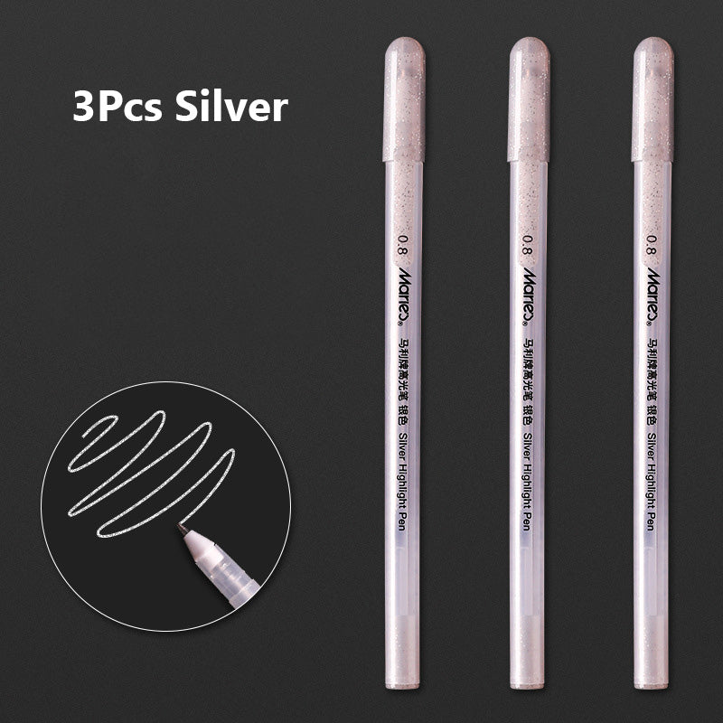 3 Pcs 0.8mm Creative White Ink Gel Pen Highlight Marker Pen