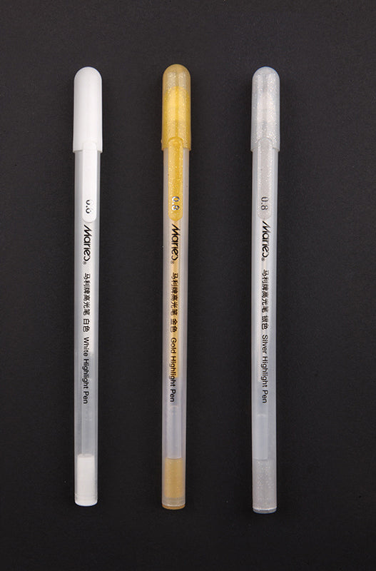 3 Pcs 0.8mm Creative White Ink Gel Pen Highlight Marker Pen