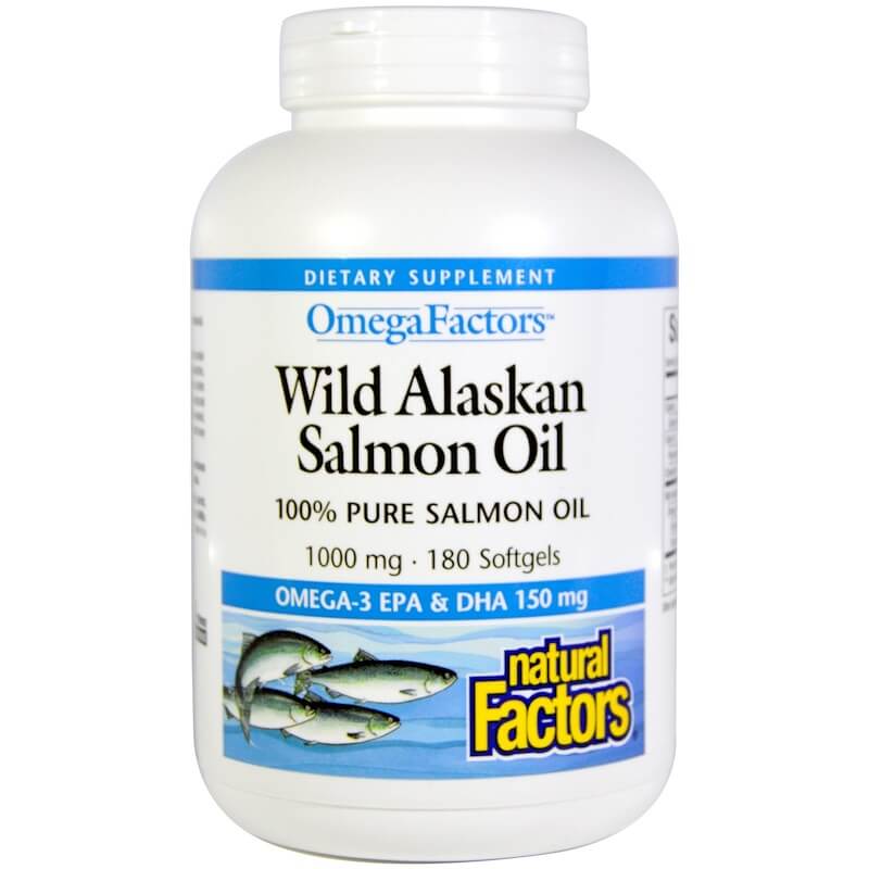 Natural Factors - Omega Factors, Wild Alaskan Salmon Oil, 1,000 mg, 180 Softgels