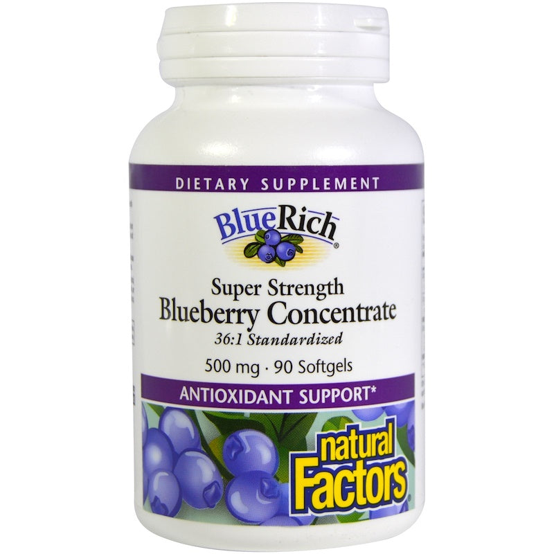 Natural Factors - BlueRich??? Blueberry Super Strength, Blueberry Concentrate, 500 mg, 90 Softgels