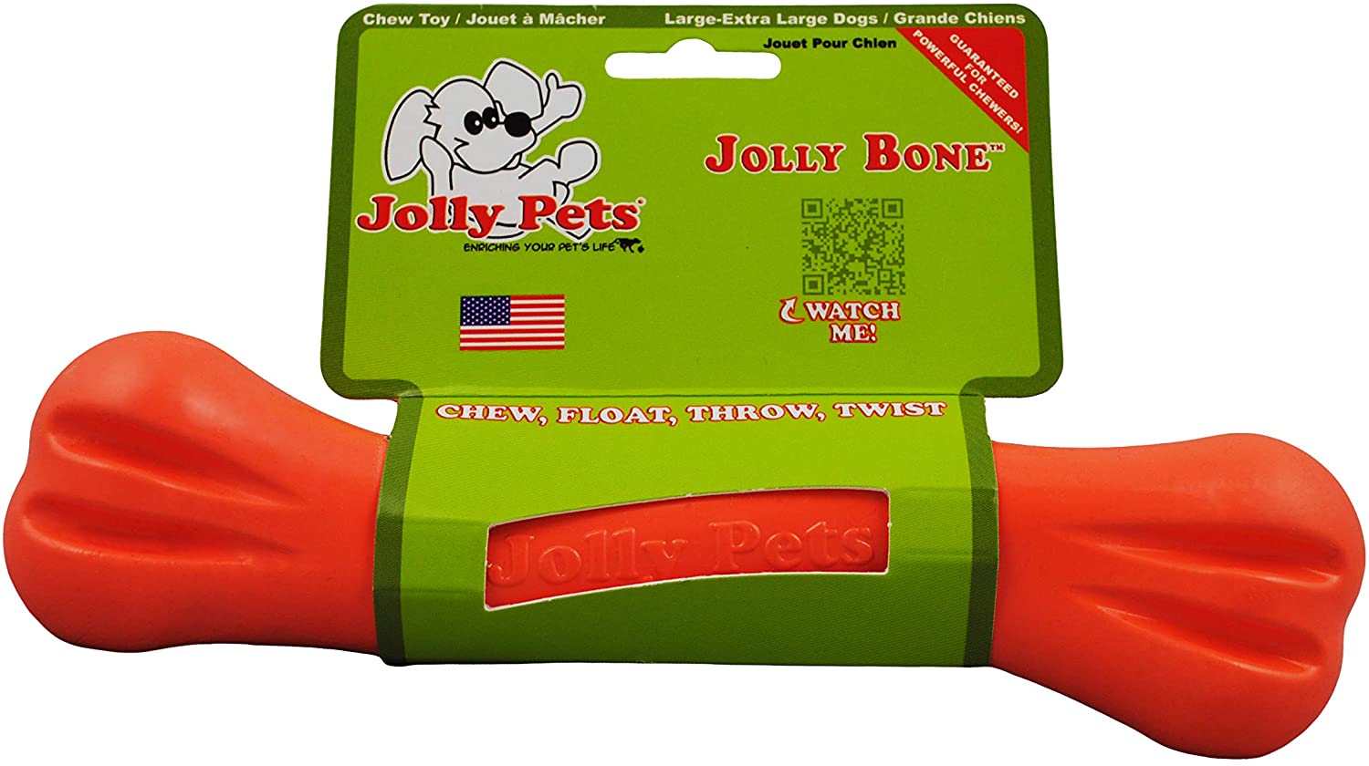 Jolly Pets 9-inch, Jolly Bone, Orange, Large