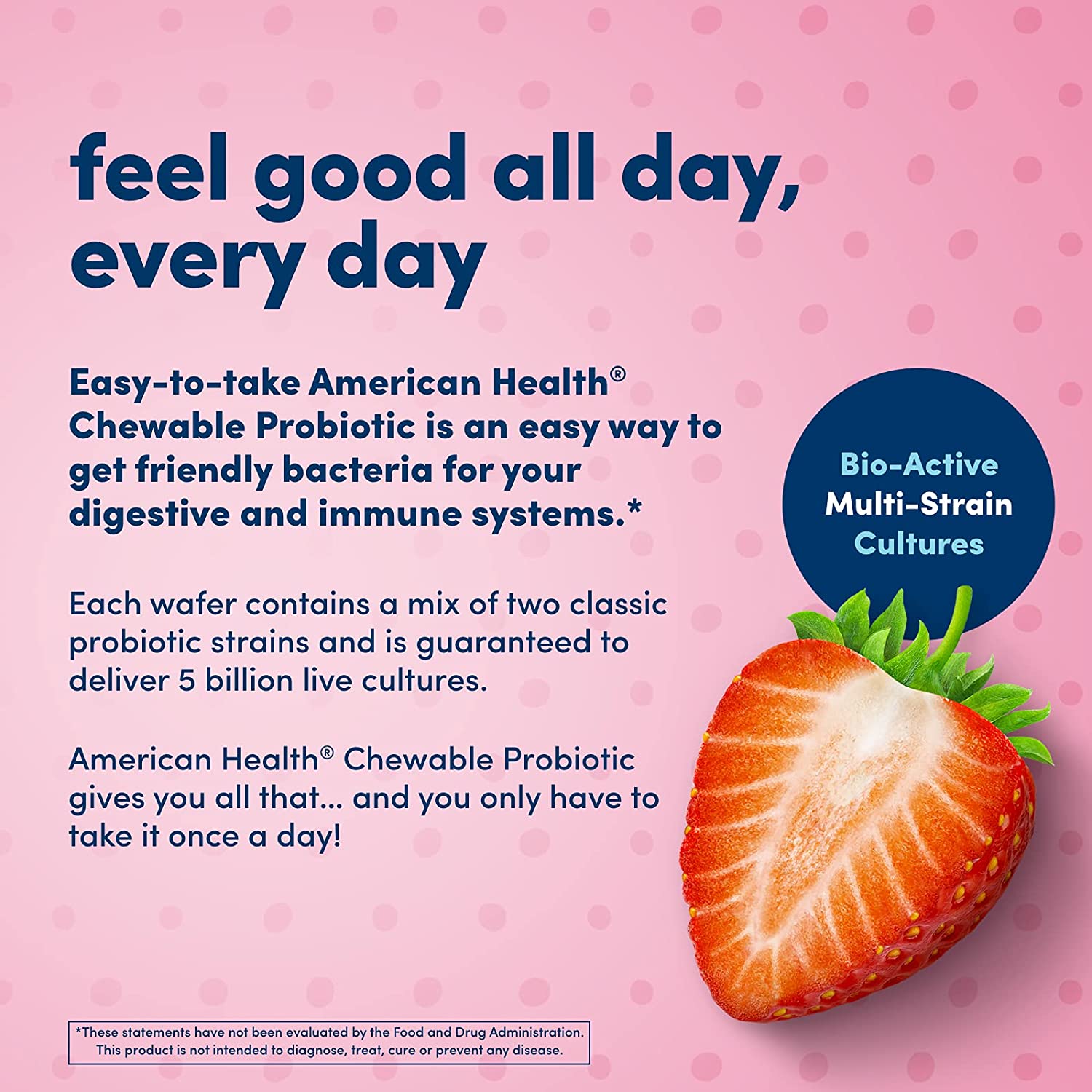 American Health, Once Daily Chewable Probiotic, Natural Strawberry, 5 Billion CFU, 30 Chewable Tablets