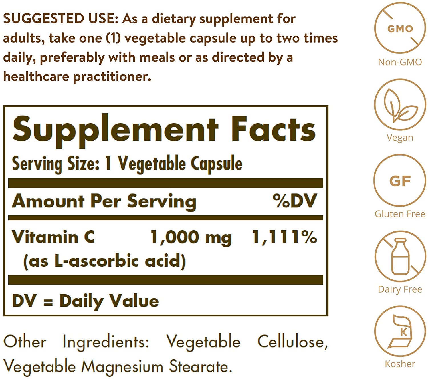 Solgar Vitamin C 1000 mg 250 Vegetable Capsules