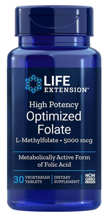 Life Extension - High Potency Optimized Folate, 5000 mcg, 30 Vegetarian Tablets