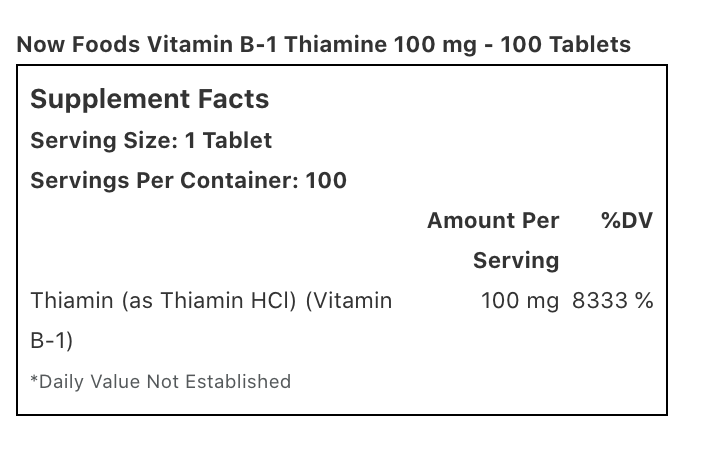 Now Foods - Vitamin B-1, Thiamine, 100 mg, 100 Tablets