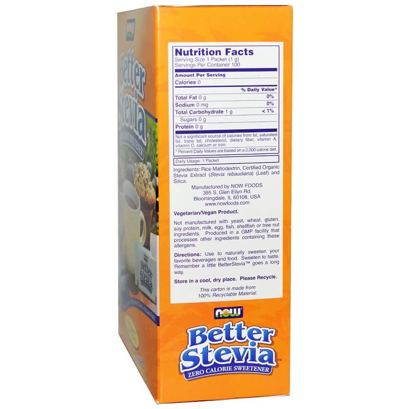 Now Foods Better Stevia, Zero Calorie Sweetener, 100 Packets, 3.5 oz (100 g)