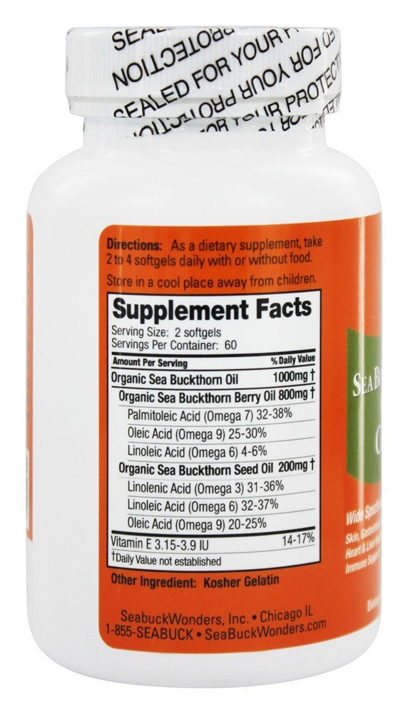 Seabuck Wonders Sea Buckthorn Oil Blend Omega-7 Complete 500 mg, 120 Softgels