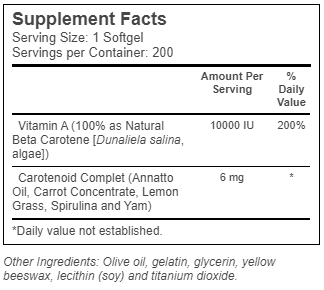 Solaray - Food Carotene All Natural 10,000 IU Vitamin A Activity, 200 Softgels