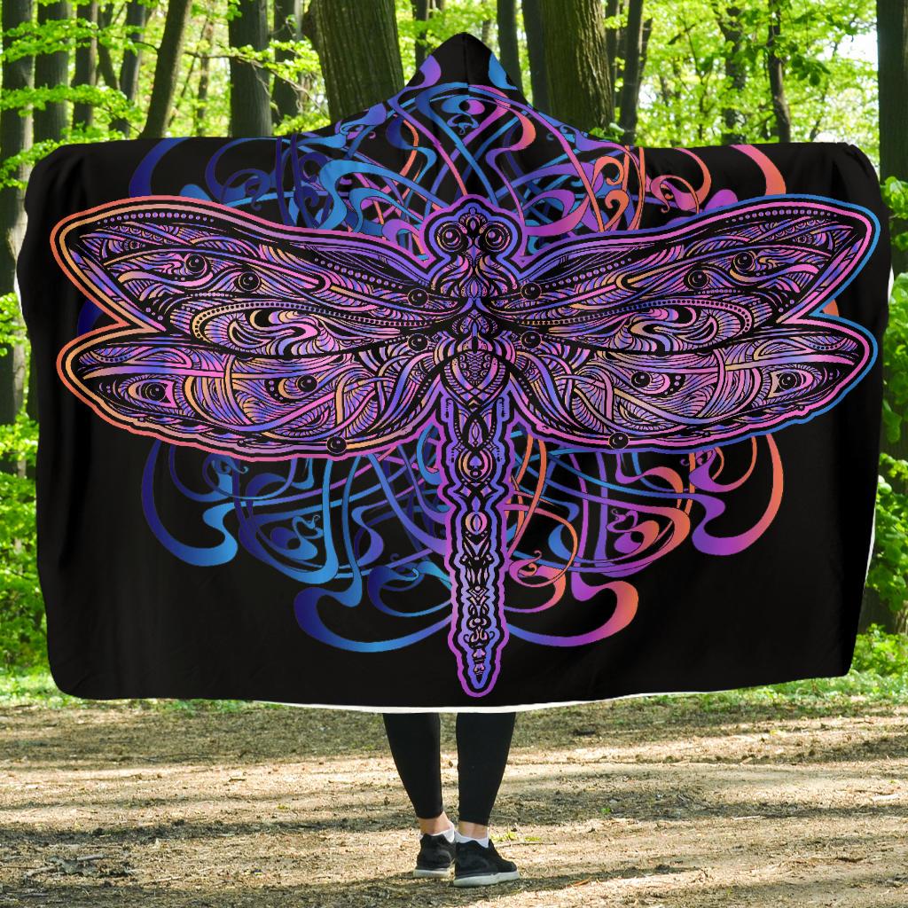 Purple Dragonfly, Hooded Blanket, Sherpa Blanket, Yoga Meditation, Hindu Indian,