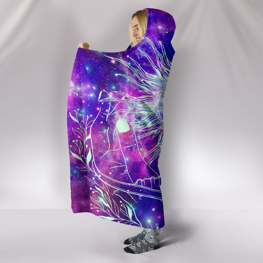 Purple Pink Stars Sun Hands Hooded Blanket, Sherpa Blanket, Boho