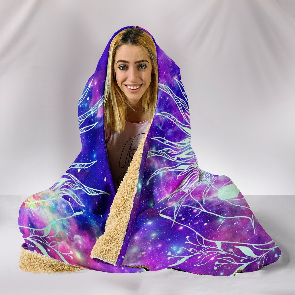 Purple Pink Stars Sun Hands Hooded Blanket, Sherpa Blanket, Boho