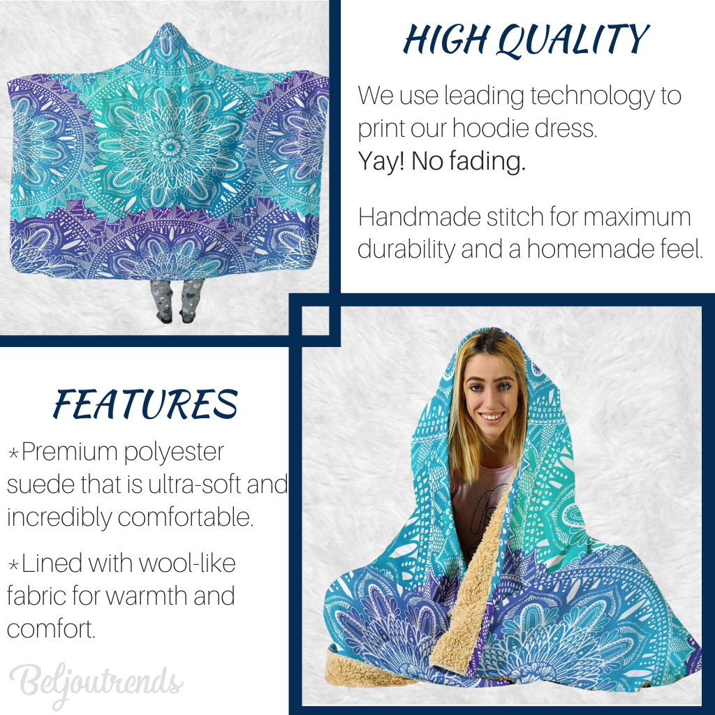 Psychedelic Peacock Feathers Hooded Blanket, Sherpa Blanket, Boho Tribal, Vegan