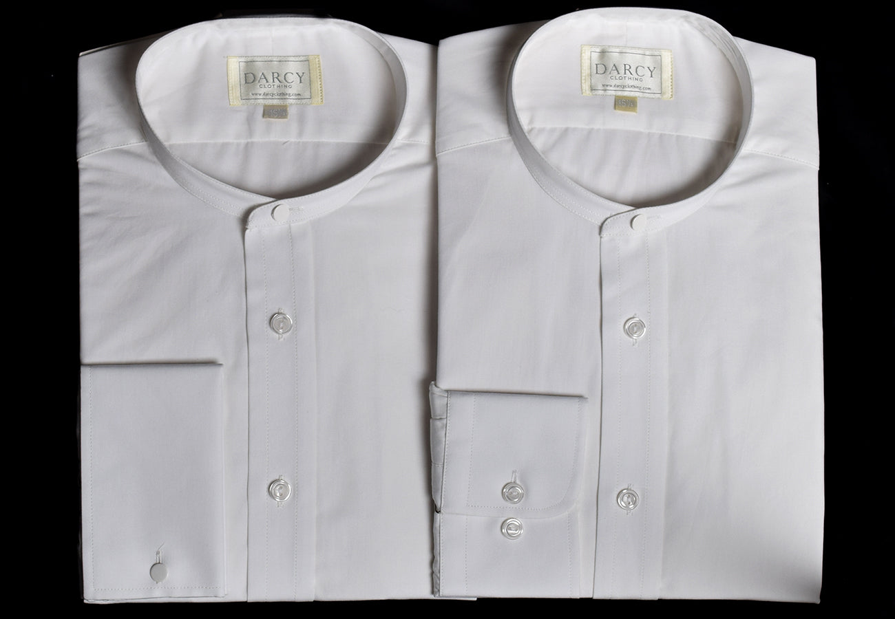 Collarless White Poplin Tunic Shirt 