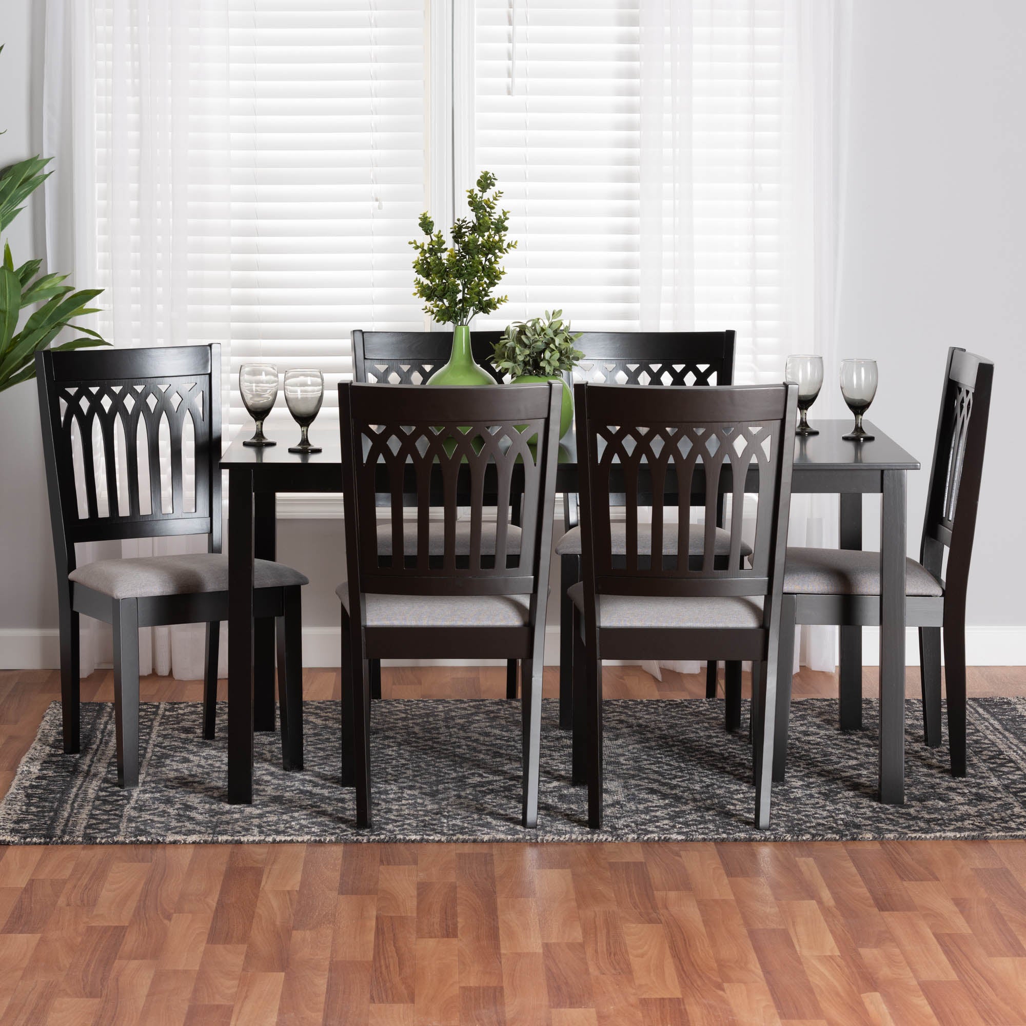 Genesis Modern Grey Fabric and Dark Brown Finished Wood 7-Piece Dining Set