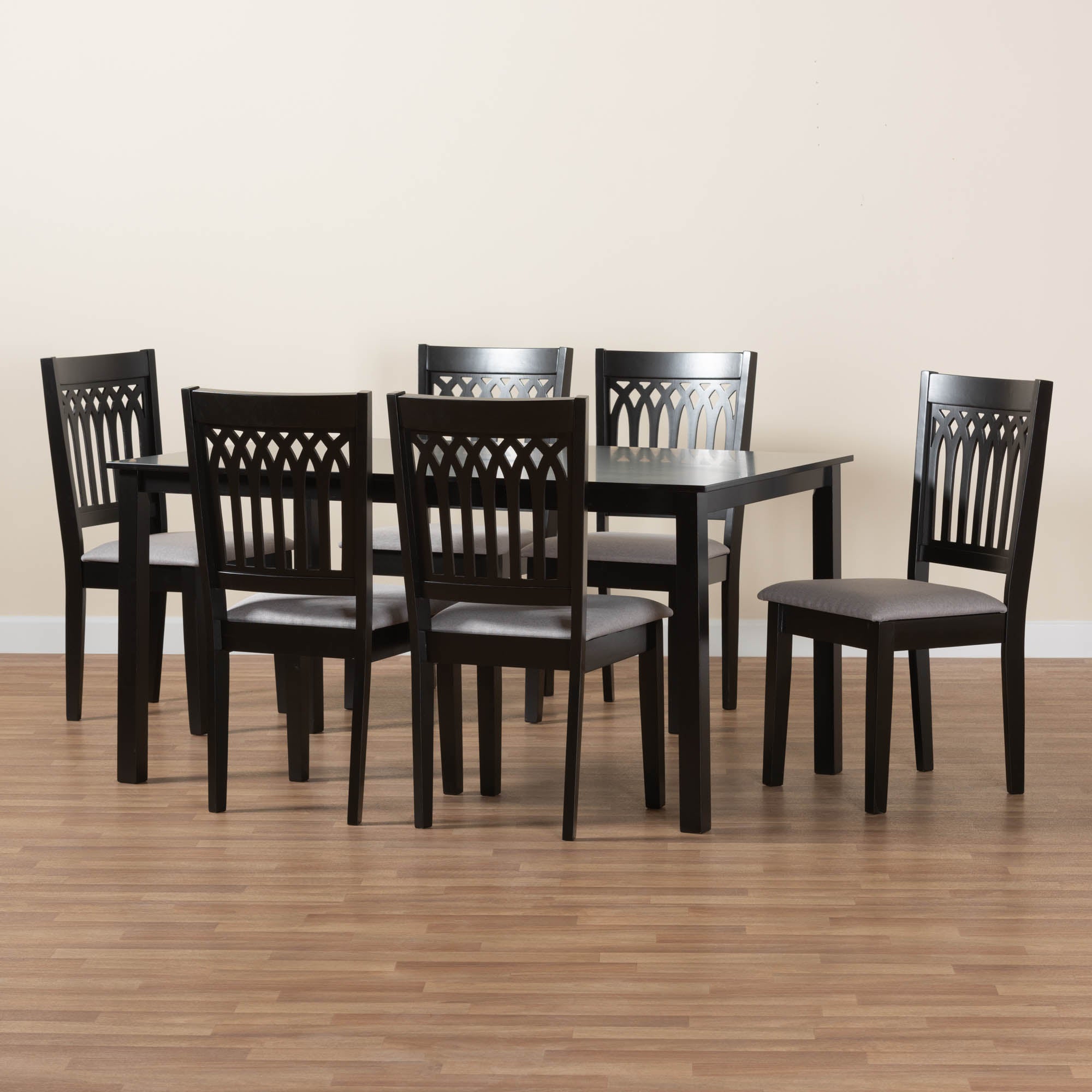 Genesis Modern Grey Fabric and Dark Brown Finished Wood 7-Piece Dining Set