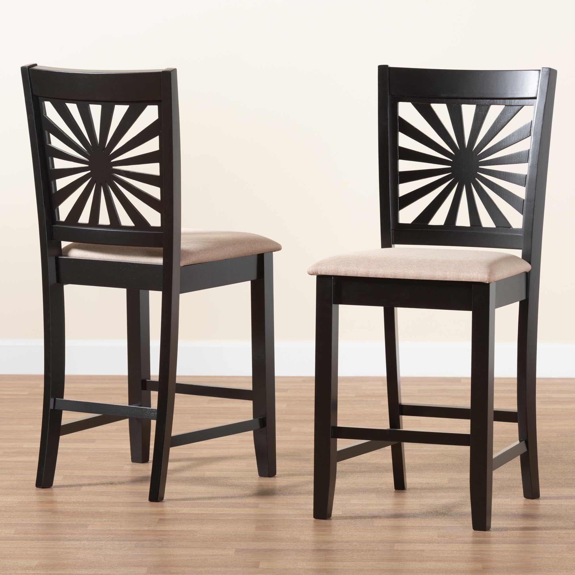 Modern Beige Fabric And Espresso Brown Finished Wood 2-piece Counter Stool Set