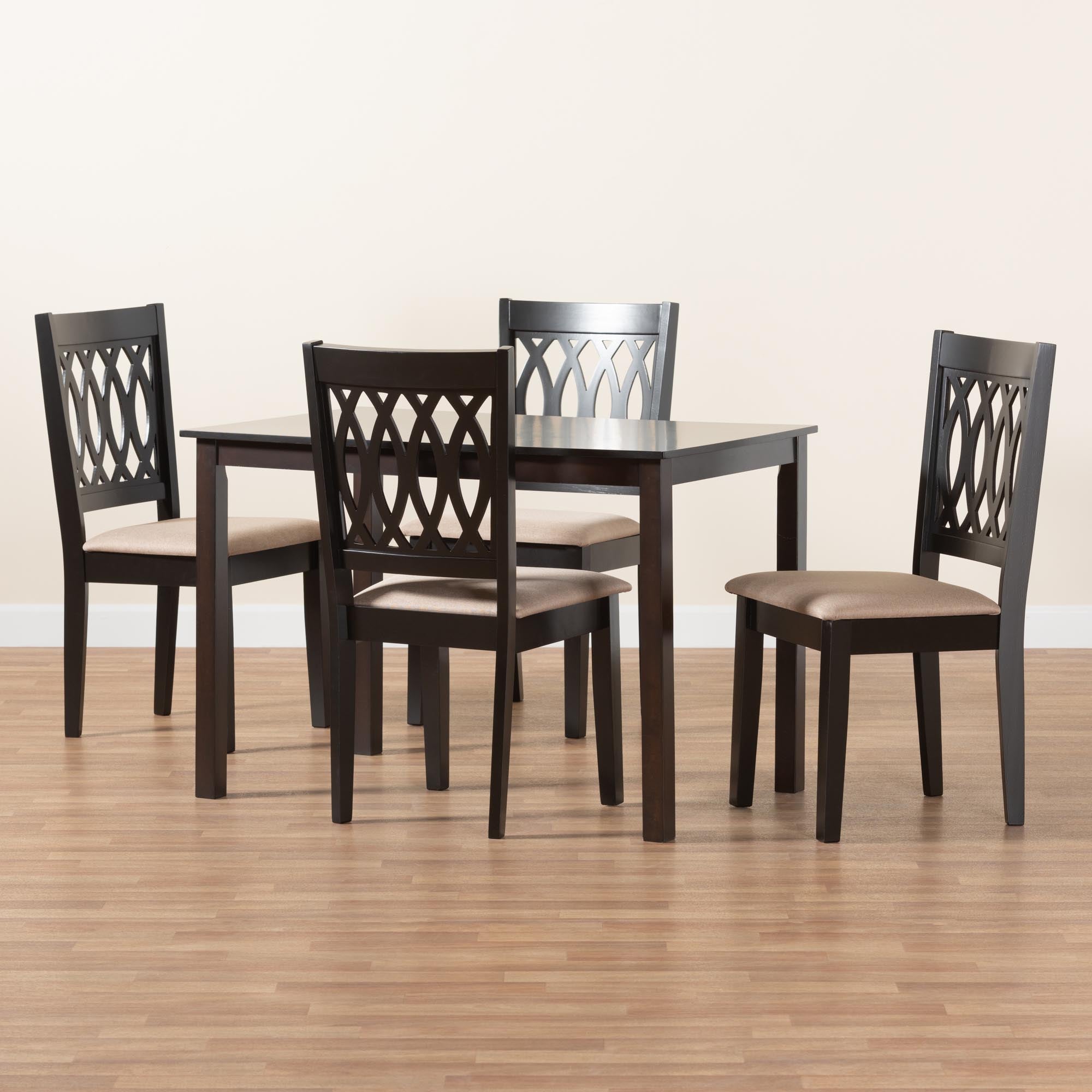 Florencia Modern Beige Fabric And Espresso Brown Finished Wood 5-piece Dining Set