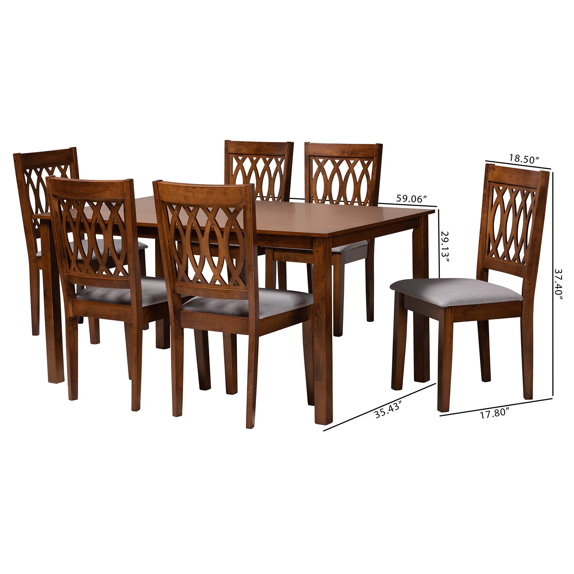 Florencia Modern Grey Fabric And Walnut Brown Finished Wood 7-piece Dining Set
