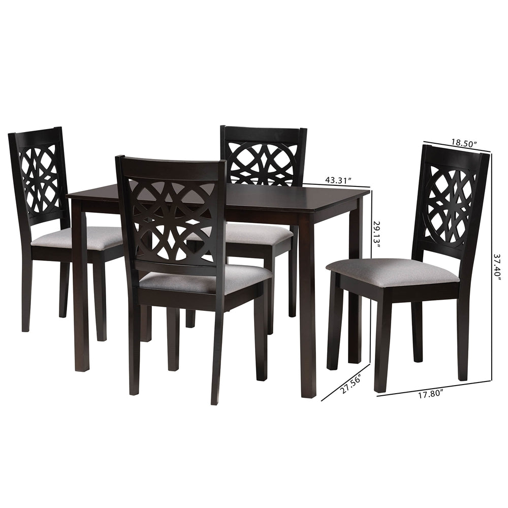 Abigail Modern Grey Fabric and Dark Brown Finished Wood 5-Piece Dining Set