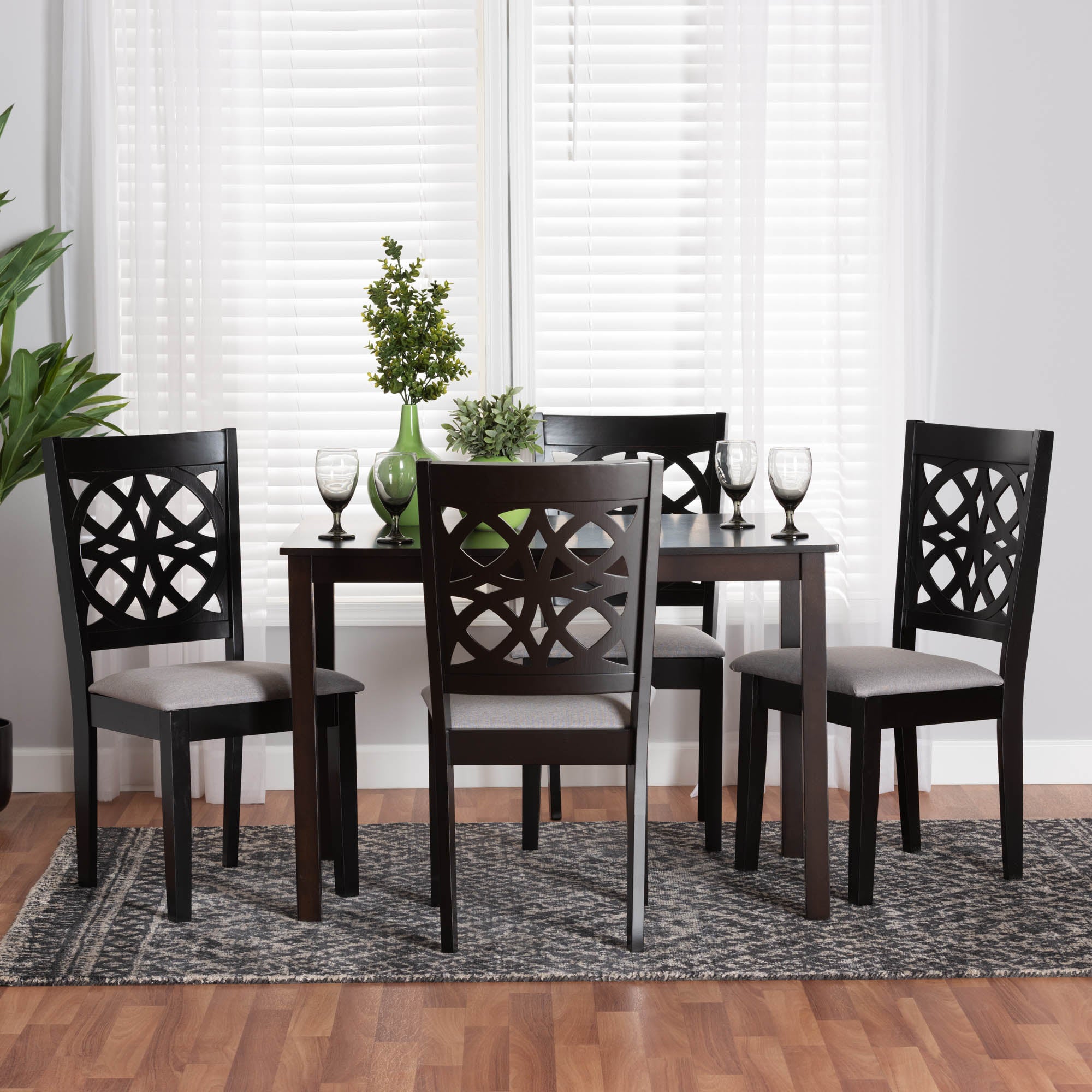 Abigail Modern Grey Fabric and Dark Brown Finished Wood 5-Piece Dining Set