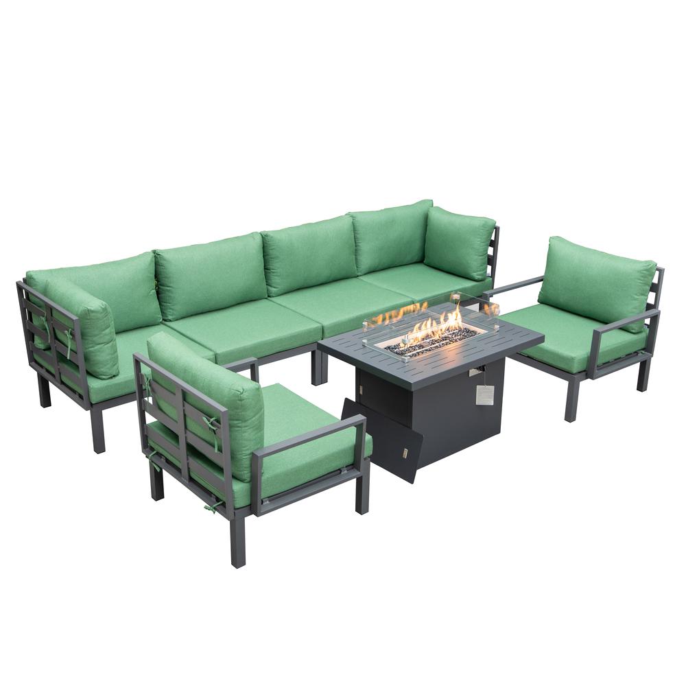 7 Piece Aluminum Patio Conversation Set With Fire Pit Table And Cushions