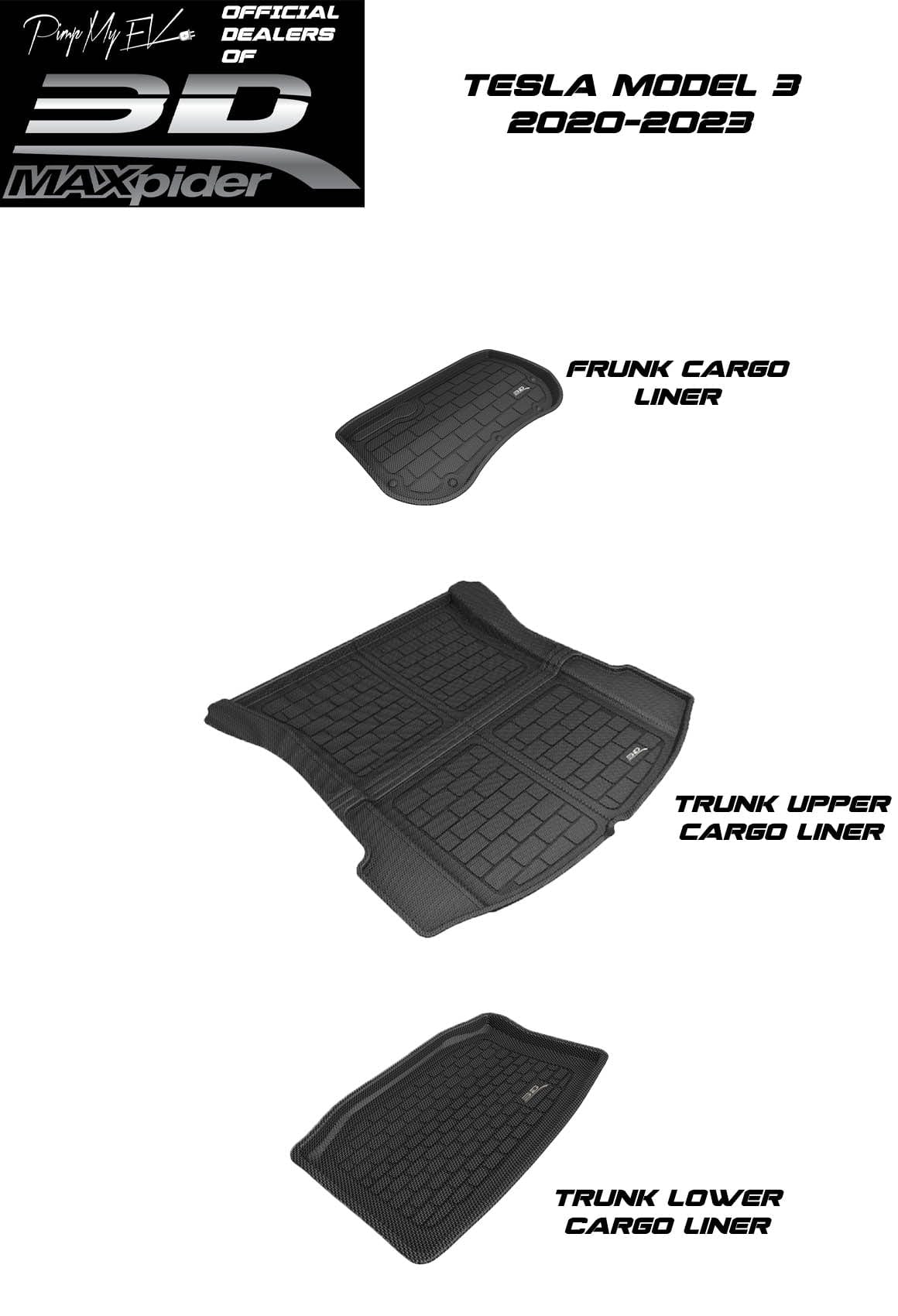 3D MAXpider Custom Fit All-Weather ELEGANT Series LHD Floor Mats For Tesla Model 3 5 SEAT 2020-2023