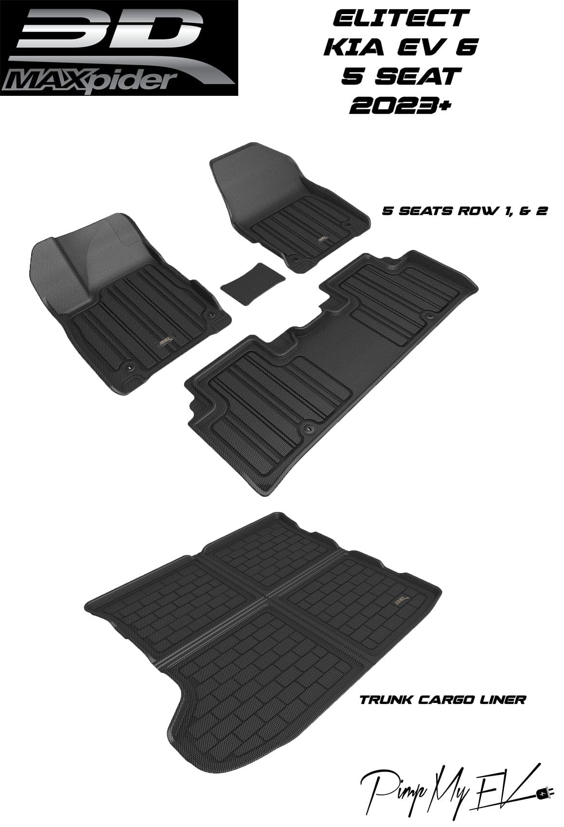 3D MAXpider Custom Fit All-Weather ELITECT Series LHD Floor Mats For KIA EV6 5 SEATS 2023-2024