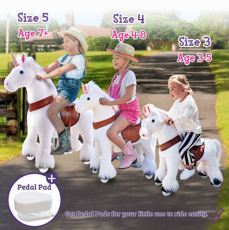 PonyCylce ped pads help little kids ride larger ride on unicorn